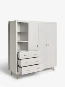 ตู้เสื้อผ้าไม้สีขาวทันสมัย 3 ลิ้นชัก 3 บานประตู พร้อมชั้นวางของแบบเปิด 3 ชั้น ดีไซน์ขอบโค้ง ตู้เสื้อผ้าเด็กสำหรับเฟอร์นิเจอร์ห้องนอน - Product Image 5