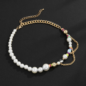 Collier avec lettres initiales, bijou doux, en <span class=keywords><strong>poterie</strong></span>, perles d'eau douce, ras du cou, pour femmes et hommes, nouvelle mode - Product Image 3