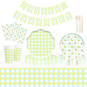 DAMAI - Juego de Platos y Servilletas de Papel con Diseño de Sandía para Decoración de Fiestas de Cumpleaños, Vajilla Desechable con Temática de Frutas para Cumpleaños - Product Image 1