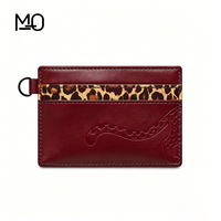 Porte-cartes en cuir personnalisé gaufré imprimé léopard multicolore, portefeuille minimaliste avec anneau en D, blocage RFID pour femmes et hommes