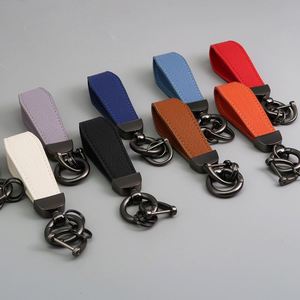 Luxury PU Leather <b>Customized</b> Eco-Friendly Silk Screen Printed Rectangle Shape Keychain Strap Zinc Alloy Ring Black Red Green <b>Key</b> - Product Image 1