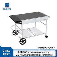 Chariot de barbecue d'extérieur Pinnovo en acier inoxydable avec four à pizza et plancha, chariot de service pour terrasse, patio et camping