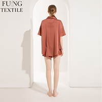 FUNG 6035 Nouvelle conception Ensemble de pyjama d'été en satin à manches courtes pour femmes grandes tailles, écologique, respirant, de haute qualité, couleur blush