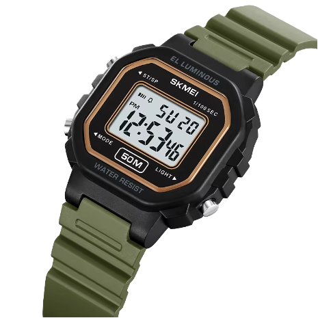 2326 Unisex Square Digital Sports Watch Silicone Band 50m Water Resistance Multi-Function Timer/Stopwatch 12/24-Hour Display