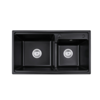 Évier de cuisine en quartz noir, taille personnalisable, double bac, moderne, à encastrer, en pierre de quartz, style fermier