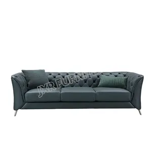 豪华客厅家具绿色真皮沙发出售簇绒背垫座椅沙发带不锈钢腿