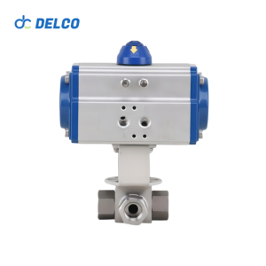Vanne à boisseau sphérique DELCO à trois voies filetée à actionnement pneumatique DK66-HG-T - Product Image 2