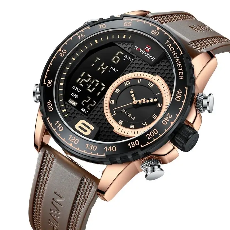 NAVIFORCE Top Brand Luxury Men Watch Quartz Digital Male Clock Sport Silicone Trap Man Wristwatch 9199T