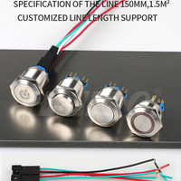 Bouton-poussoir momentané en acier inoxydable avec éclairage LED IP67 de 22 mm, 12V/24V 3A/250V, démarrage/arrêt, étanche
