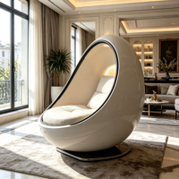 Fauteuil d'appoint en fibre de verre en forme d'œuf, blanc brillant, avec éclairage LED d'ambiance, idéal pour la maison, le bureau ou un coin détente.