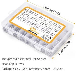 1080pcs Stainless Steel Socket Cap Screws Nuts Washers <b>Set</b> M2 M3 M4 DIN912 Hand Tool Kit - Product Image 2