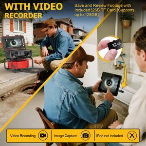 Caméra d'inspection de canalisation 1080P améliorée, auto-nivelante, étanche IP68, avec DVR 32 Go, <span class=keywords><strong>50m</strong></span> (165ft) - Product Image 6