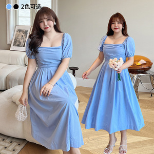 Vestido Largo Runqi N8390, Corte Entallado, Manga Abullonada, Cuello Cuadrado, Algodón, Tallas Grandes, Vestido Casual para Mujer, Uso Diario - Product Image 5