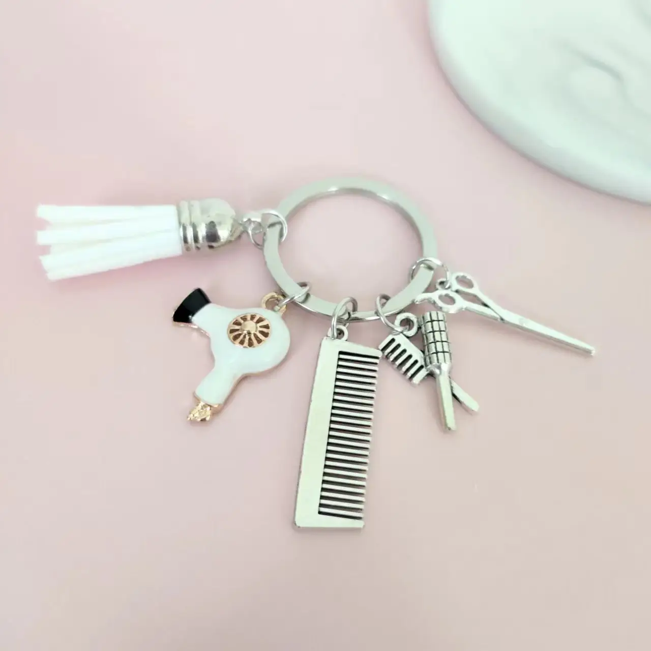 New Fashion Hairstyle Tools Charm Tassel Keychain Retro Mini Hairdressing Scissors Hair Dryer Comb Keychain DIY Manual 9g 12pcs