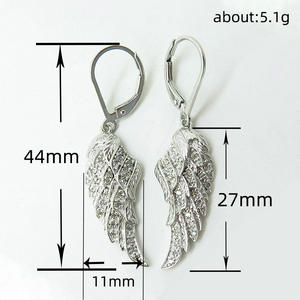 Pendientes de Oro Blanco E2627 con Alas de Ángel, Cristales y Diamantes de Imitación, Joyería de Moda para Mujer, Regalo Cristiano, Estilo Romántico - Product Image 5