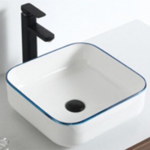 Lavabo <span class=keywords><strong>carré</strong></span> en céramique Blue Line, style minimaliste européen, pour balcon ou salle de bain d'hôtel, sans trou pour robinet - Product Image 2