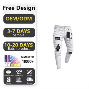 Pantalones vaqueros de lápiz bordados con agujeros rotos para <span class=keywords><strong>hombre</strong></span>, pantalones vaqueros clásicos finos informales para <span class=keywords><strong>hombre</strong></span>, pantalones vaqueros para <span class=keywords><strong>hombre</strong></span> - Product Image 1