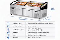 Congélateur commercial à double température de 2,0 m, 2 niveaux, avec éclairage LED, en acier inoxydable, pour supermarché et buffet