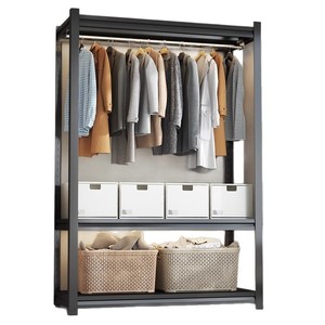 <span class=keywords><strong>Armario</strong></span> Plegable Convertible de Acero con 3 Estantes, Perchero para Dormitorio, Resistente al Polvo, Tela Gruesa, Estilo Minimalista para el Hogar - Product Image 1