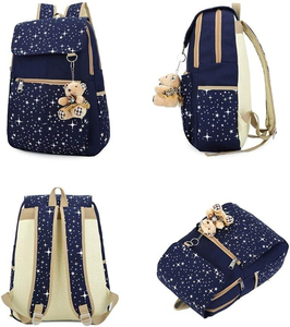 Estrela impressa lona mochila com urso pingente 3pcs Set para adolescentes meninos meninas Zipper encerramento escola bookbags Crossbody <span class=keywords><strong>Bag</strong></span> - Product Image 3