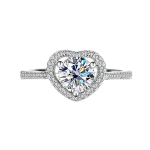 Đồ trang sức thời trang mosan kim cương Hollow Nhẫn Trái Tim cho các cặp vợ chồng cưới đề nghị Sterling Silver Ring cho nhẫn đồ trang sức