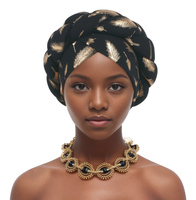 Pañuelo musulmán gorro Turbante mujer pluma oro estampado trenzas turbante gorra para mujer Moda Africana señora cabeza envolturas