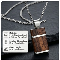 Set Perhiasan Baja Tahan Karat dengan Inlay Kayu Alami, Kalung, Cincin, Gelang, Warna Perak, Tahan Air, Hadiah untuk Pria, OEM Kustom