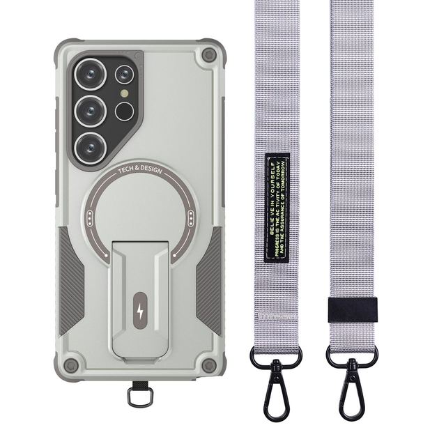 armor Magnetic Mobile Cell Phone Cases with Lanyards Straps Shockproof Phone case with Stand Holder for Samsung galaxy S24 S23