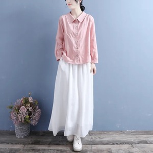 Women's Linen Shirt Purple Peter Pan Collar Button Down Casual Loose Fit Spring Summer Top - Product Image 3