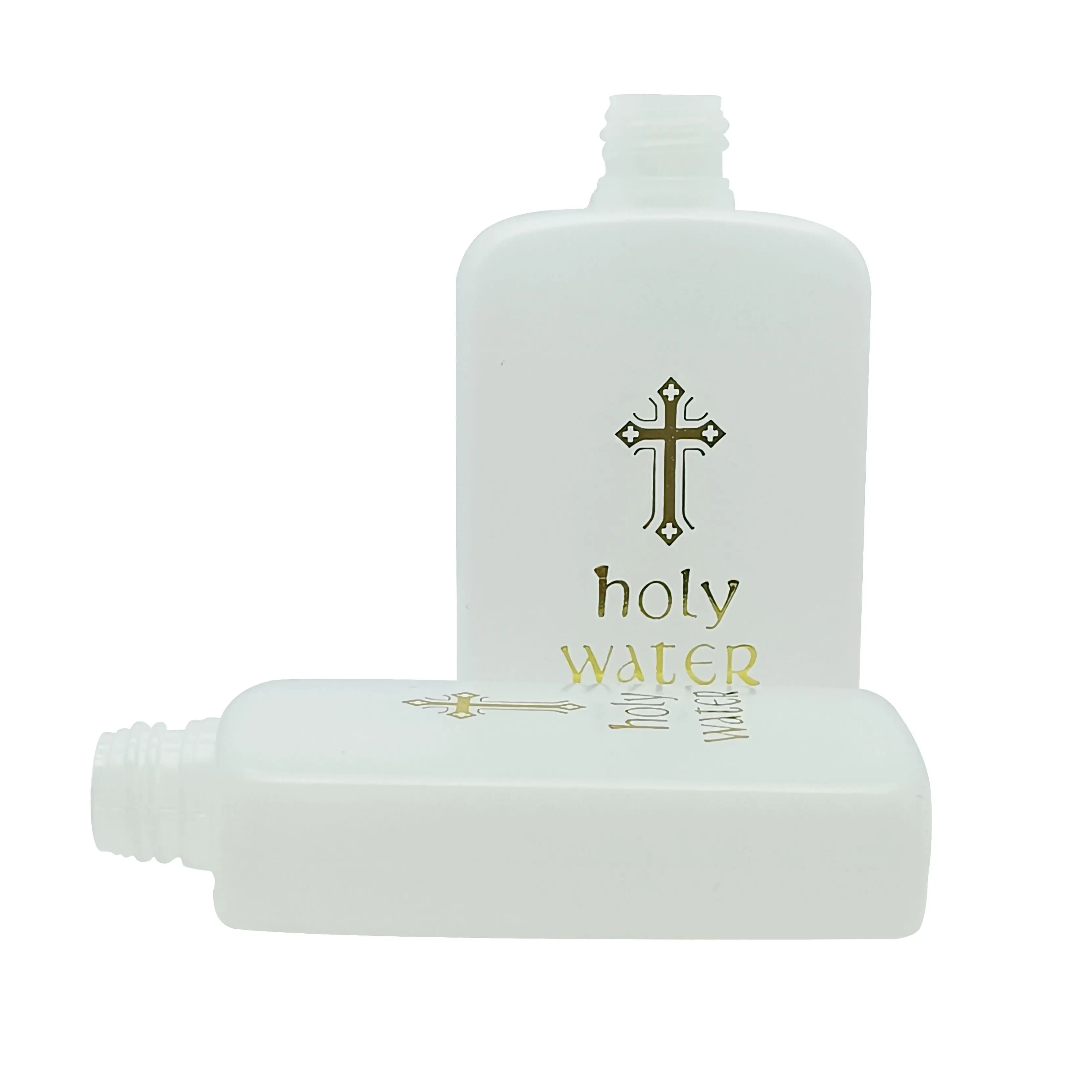 100 top kap tasarımı ile altın çapraz plastik Baptismal Benediction dua ile vidalı kapak ml kutsal su şişesi