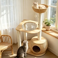 PAIPET Arbre à chat multi-niveaux style japonais durable en osier, avec capsule spatiale en acrylique, gamelle, poteaux en sisal et grotte, vente en gros, personnalisable