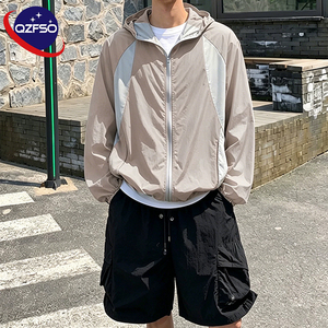 QZFSO Custom Streetwear Lightweight Mesh <b>Zip</b> <b>up</b> Windbreaker Breathable Quick-dry Polyester Sun Protection <b>Jacket</b> With Hood - Product Image 5