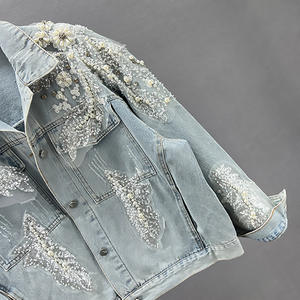 Vente en gros Nouvelle mode 2026 <span class=keywords><strong>Veste</strong></span> en jean pour <span class=keywords><strong>femme</strong></span> décontractée, perlée, unie, respirante, à simple boutonnage, à manches classiques, avec sequins - Product Image 3
