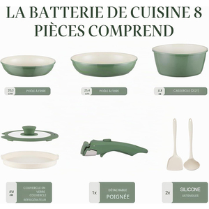 High Quality Modern <b>Ceramic</b> Coated Non-Stick Pots <b>Pans</b> Detachable Handle 8-Piece Aluminum Induction Green Cookware <b>Set</b> - Product Image 2