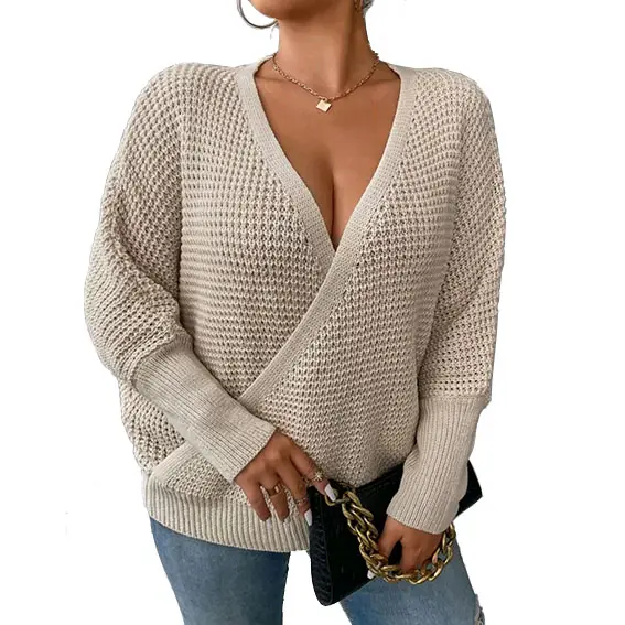 2023 Wholesale Custom Long Sleeve Ladies Pullover Knitwear Knitted V Neck Women's Sweater
