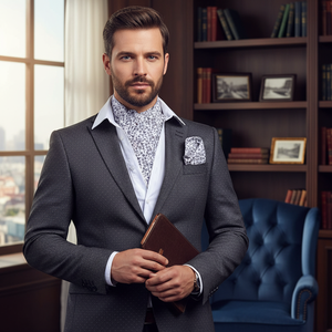 Ensemble d'écharpe et de mouchoir à imprimé floral blanc pour hommes adultes, fabriqué en Turquie - Product Image 3