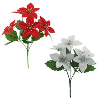 Künstlicher Weihnachtsstern-Strauch mit 5 Glitzerköpfen, 30 cm hoch, für Weihnachtsbaum, Kranz, Heimdekoration und Feiertage