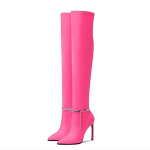 Bottes élégantes à talons hauts pour femme, bottes longues au-dessus du genou, chaîne à la cheville, bout pointu, chaussures d'hiver et d'automne, taille 43 - Product Image 1