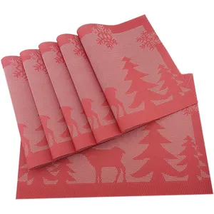 Mantel Individual de vacaciones de Navidad Tabletex, mantel de Navidad rojo, Decoración de mesa tejida, manteles individuales duraderos para mesa de comedor