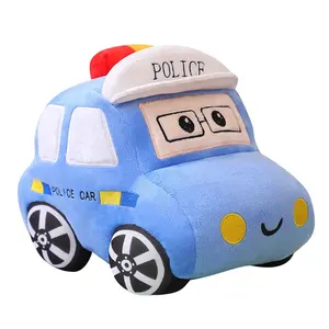 Free sample 30 cm custom stuffed police car toys wholesale blue pink soft baby car shaped plush pillows for boys