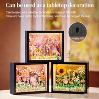 Dekorasi Kerajinan Tangan DIY Set Blok Bangunan 3D Bunga ABS Mainan Bingkai Ornamen Dalam Ruangan Bunga Gantung Seri Bingkai Foto Hadiah