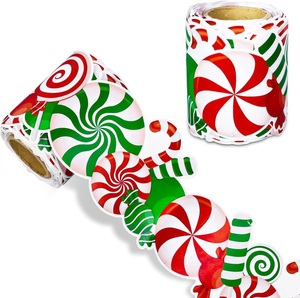 Pegatinas Adhesivas de Papel con Diseño de Bastones de Caramelo Navideños para Decoración de Fiestas, Etiquetas para Regalos - Product Image 1