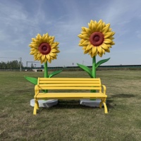 Ensemble de sculptures géantes réalistes en fibre de verre en forme de tournesol pour la décoration extérieure de lieux de selfie, de complexes hôteliers, de campings et de parcs à thème
