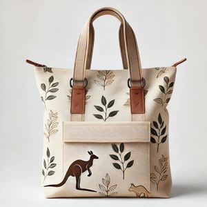 Bolso de hombro de lona de algodón personalizado con logotipo impreso, bolsillo exterior y cremallera, bolsos de compras reutilizables con estampado de letras - Product Image 1