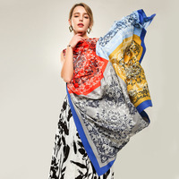 Pañuelo de Seda Personalizado con Logotipo de 130x130cm, Chal Cuadrado Grande de Satén al por Mayor, Pareo de Playa con Estampado Retro para Mujer