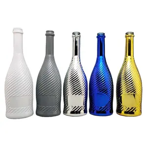 Botella de Champán Electrochapada de 750 ml con Tapón de Corcho, Botella de Licor Redonda de Vidrio Vacía de 75 cl, Botellas de Champán Decorativas al por Mayor - Product Image 1
