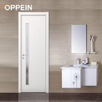 Oppein Porte en alliage d'aluminium insonorisée moderne blanche minimaliste avec poignée pour hôtel villa ou appartement salle de bain avec verre