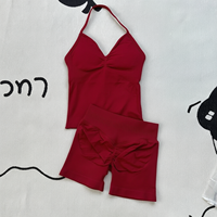 Ensemble de yoga avec soutien-gorge dos nu à col en V profond anti-plis et short plissé, tenue de sport respirante pour le yoga et le fitness, logo personnalisé