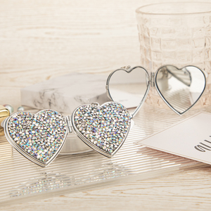 Wholesale Custom Logo Crystal Rhinestone Mini Heart Shaped Pocket <b>Mirror</b> Silver Metal Casing Purse Charm Vanity <b>Mirror</b> Bulk - Product Image 1