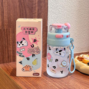 Bouteille d'eau Capybara Cartoon pour enfants, Tritan 500 ml avec paille, portable, pour l'école, boisson estivale - Product Image 4